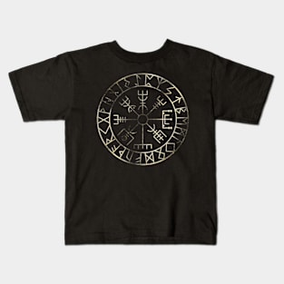 Vikings Vegvisir, Protection runes and compass in gold Kids T-Shirt